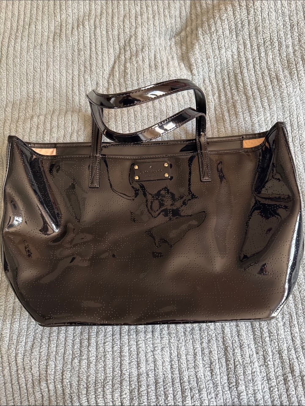 kate spade Black Patent Leather Tote with Gold Hardware